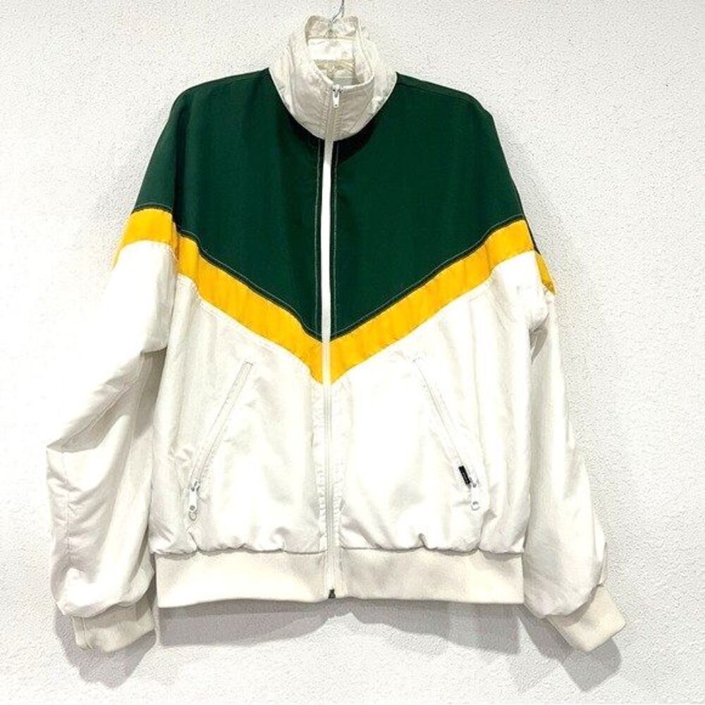 Truwest Womens Yellow and Green Vintage Zip Up Athletic Jacket Size Large